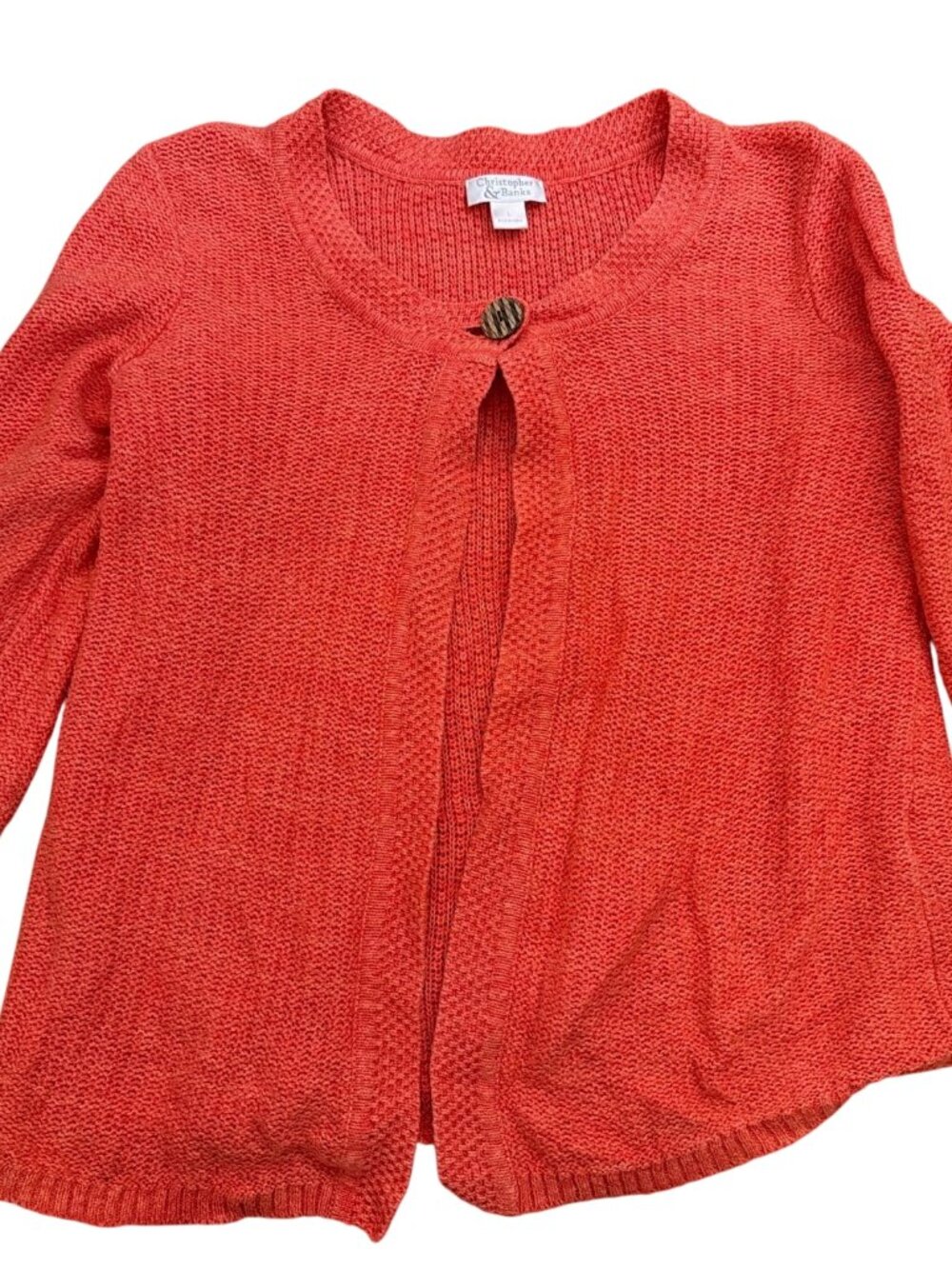 Christopher & Banks Womens Open Front Cardigan Sweater L Button Chunky Fall